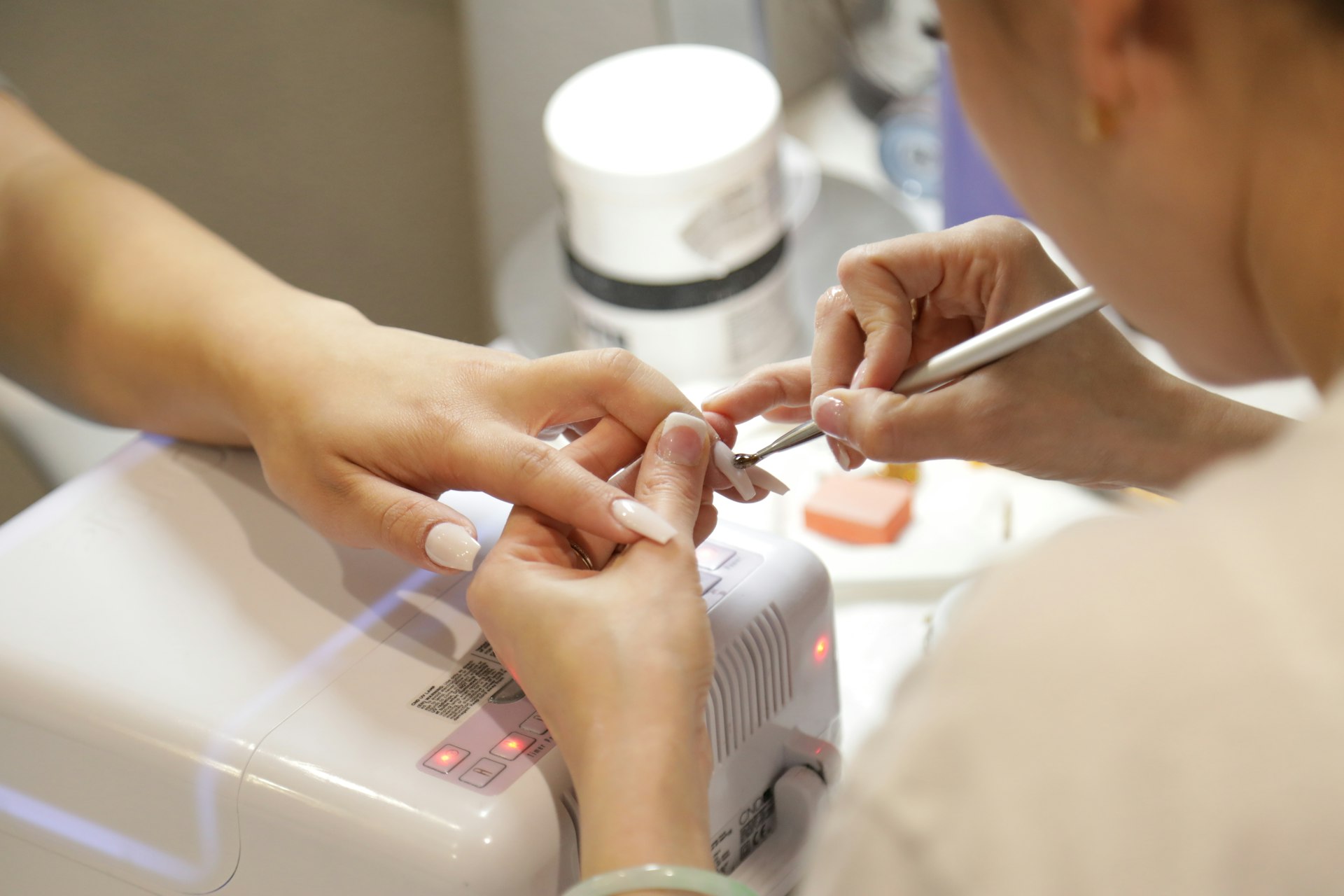 Manicure in progress at the salon